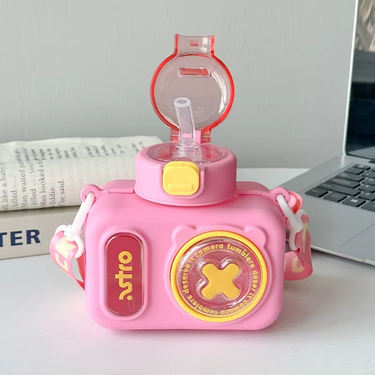 600ml Premium Camera Design Kids Water Bottle - Pink